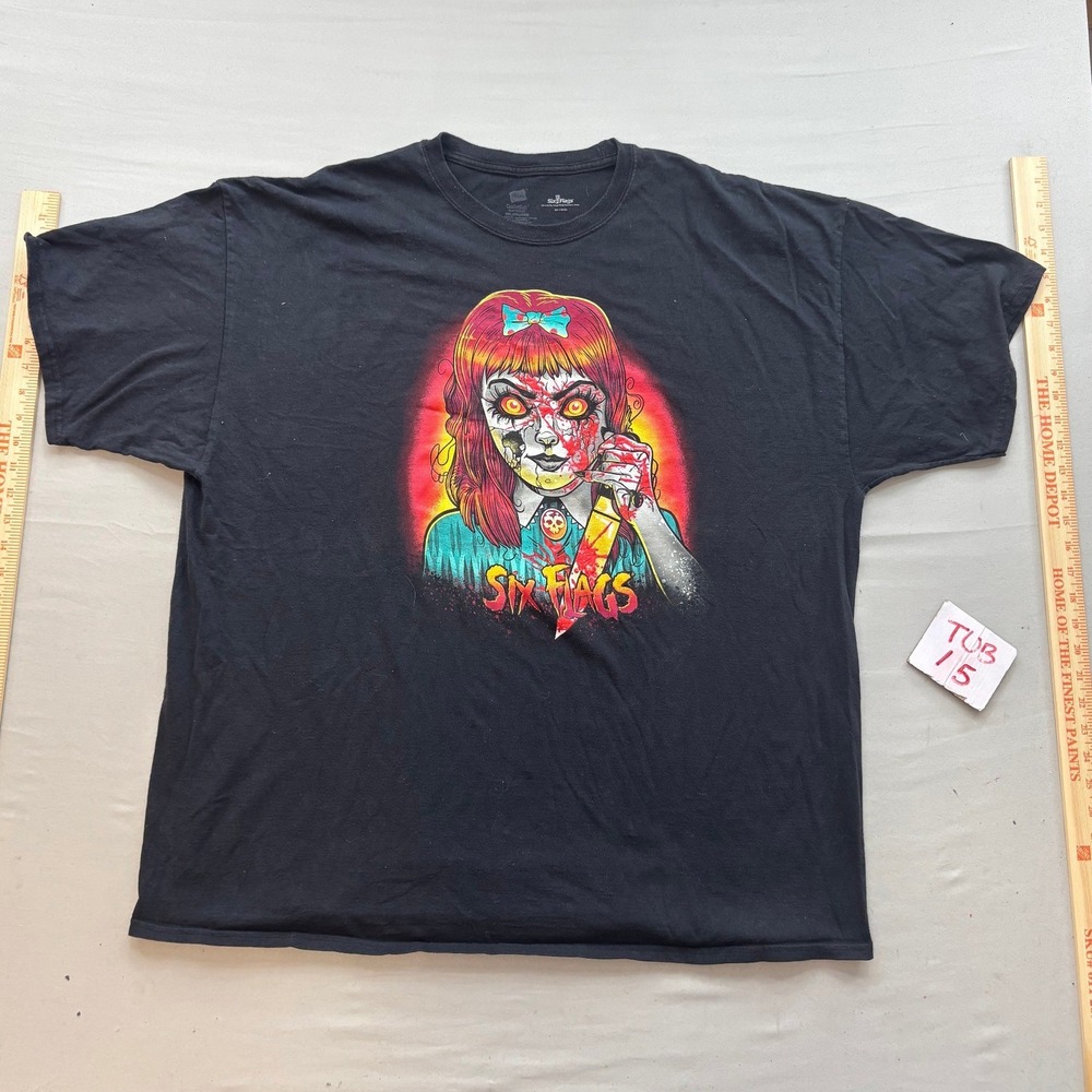 Six Flags Fright Fest Zombie Girl Graphic Tee Hanes Black 3XL Horror Shirt